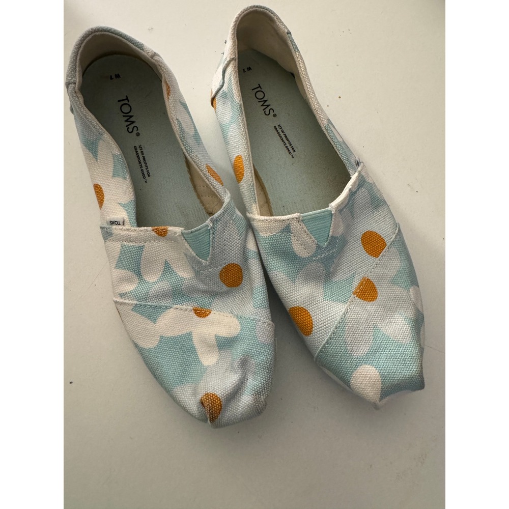 TOMS Alpargata Polka Dot Canvas Slip On Shoes Womens Size 7 Blue‎ Orange White